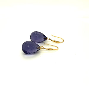Amethyst Briolette Drop and 18 Carat Yellow Gold Earrings