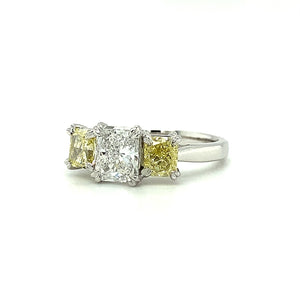 2.02 Carat Fancy Yellow and White Diamond 18 Carat White Gold Engagement Ring