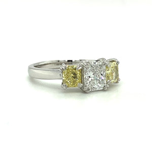 2.02 Carat Fancy Yellow and White Diamond 18 Carat White Gold Engagement Ring