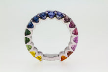 Load image into Gallery viewer, Barcelona Rainbow Princess Cut Sapphire 18 Carat White Gold Eternity Band Ring