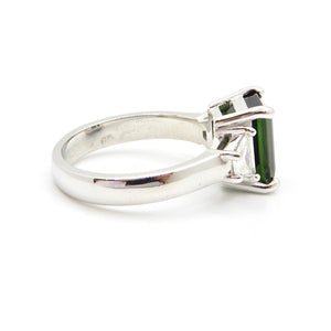 2.86 carat Emerald Cut Green Tourmaline and Diamond Ring