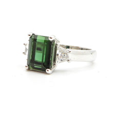 Load image into Gallery viewer, 2.86 carat Emerald Cut Green Tourmaline and Diamond Ring