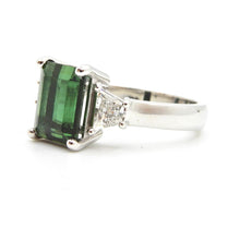 Load image into Gallery viewer, 2.86 carat Emerald Cut Green Tourmaline and Diamond Ring