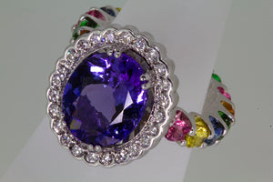 4.65 Carat Oval Tanzanite Diamond and Rainbow Gemstone Cocktail Ring