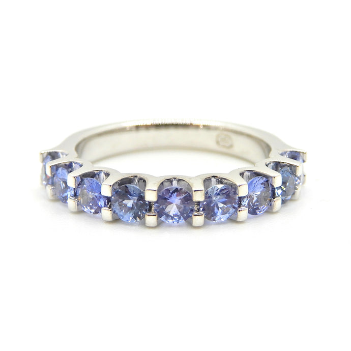 Blue Sapphire Half Eternity Band 18 Carat White Gold Ring