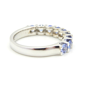 Blue Sapphire Half Eternity Band 18 Carat White Gold Ring