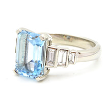 Load image into Gallery viewer, 2.5 Carat Emerald Cut Aquamarine and Diamond Platinum Engagement Ring