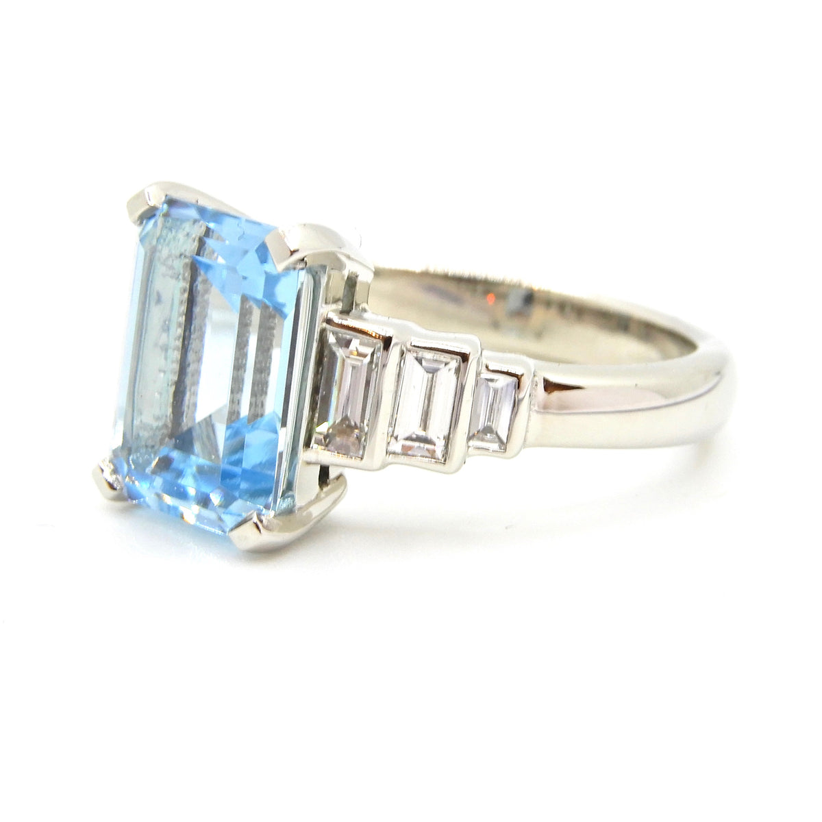 2.5 Carat Emerald Cut Aquamarine and Diamond Platinum Engagement Ring ...