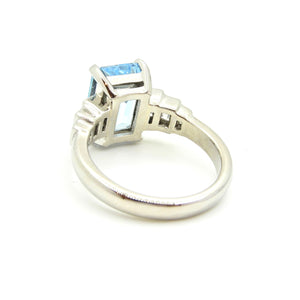 2.5 Carat Emerald Cut Aquamarine and Diamond Platinum Engagement Ring