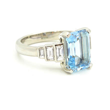 Load image into Gallery viewer, 2.5 Carat Emerald Cut Aquamarine and Diamond Platinum Engagement Ring