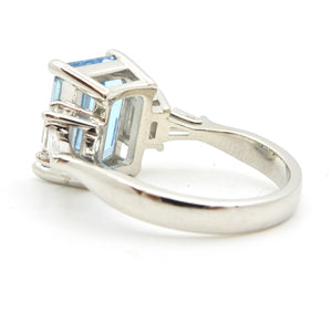 4.13 Carat Emerald Cut Aquamarine and Diamond Platinum Engagement Ring