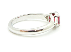Red Spinel and Heart Cut Diamond White Gold Handmade Three-Stone Engagement Ring