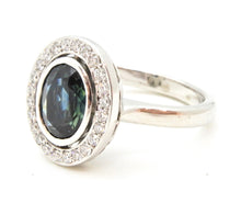 Load image into Gallery viewer, 1.65 Carat Oval Cut Teal Blue Sapphire and Diamond Engagement Ring