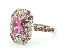 Load image into Gallery viewer, 0.82 Carat Pink Sapphire Diamond Double Halo 18 Carat White Gold Engagement Ring