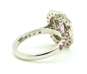 0.82 Carat Pink Sapphire Diamond Double Halo 18 Carat White Gold Engagement Ring