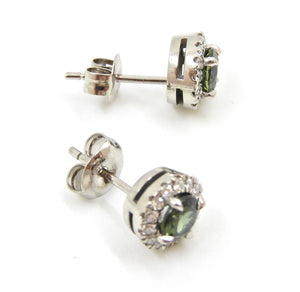 Diamond and Parti Sapphire 18 Carat White Gold Stud Earrings