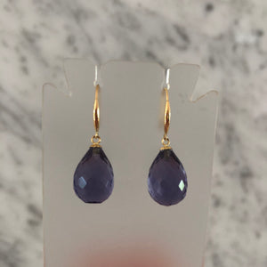 Amethyst Briolette Drop and 18 Carat Yellow Gold Earrings