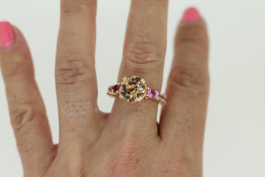 Peach Tourmaline and Sapphire 18k Rose Gold Cocktail Ring