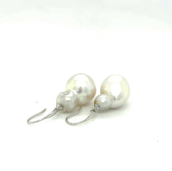 Baroque South Sea Pearl and 18 Carat White Gold Earrings