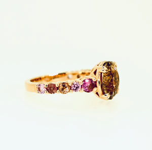 Peach Tourmaline and Sapphire 18k Rose Gold Cocktail Ring