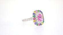 Load image into Gallery viewer, Pink Rainbow Sapphire Diamond Garnet Platinum Cocktail Ring