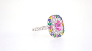 Pink Rainbow Sapphire Diamond Garnet Platinum Cocktail Ring