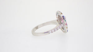 Rainbow Sapphire Diamond Garnet Platinum Cocktail Ring
