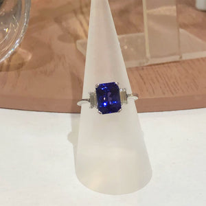 2.58 Carat Emerald Cut Tanzanite and Diamond Handmade 18 Carat White Gold Ring